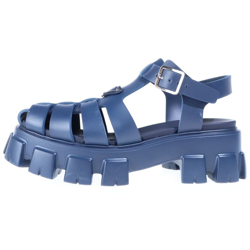Prada Triangle Logo Rubber Fisherman Sandals Navy — view 2