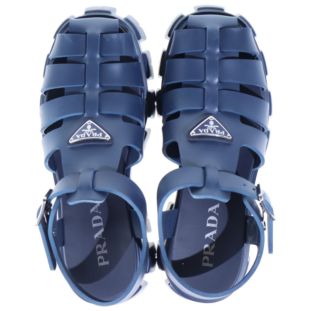 Prada Triangle Logo Rubber Fisherman Sandals Navy — view 4
