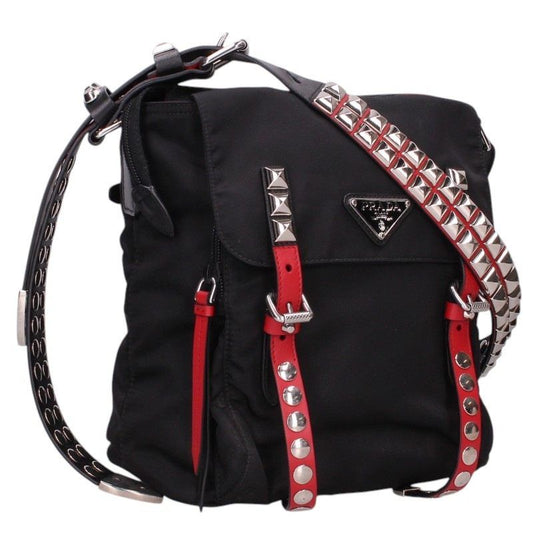 Prada Studded Design Nylon Shoulder Bag