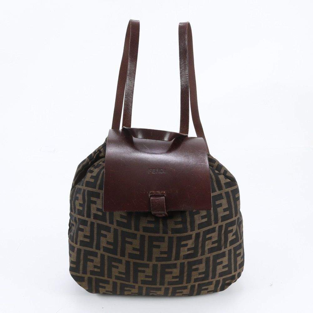 Fendi Zucca Leather Nylon Backpack Shoulder Bag