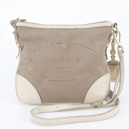Prada Leather Canvas Shoulder Bag