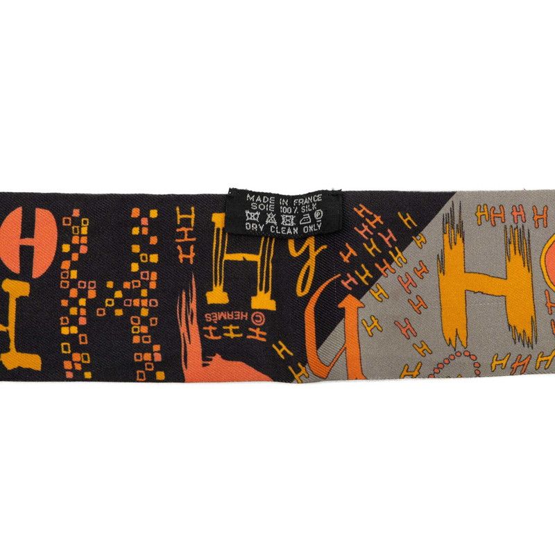 Hermes Twilly Thousand and One H Scarf Orange Multicolor Silk — view 5