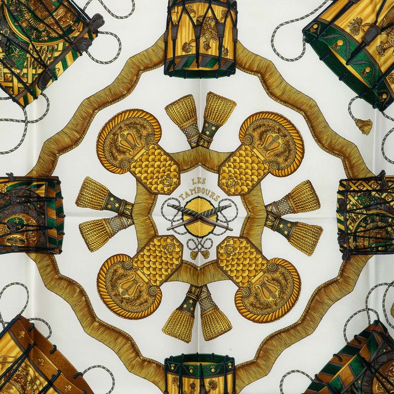Hermes Carre 90 les Tambour Drum Scarf Large Green Multicolor Silk — view 2