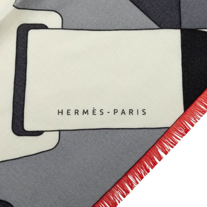 Hermes Carre 65 Etude Pour Un Scarf Gray Cashmere Silk — view 5