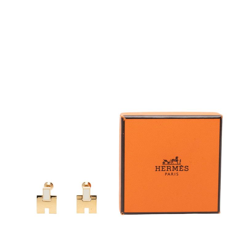 Hermes Irene Earrings Gold White Plated — view 4