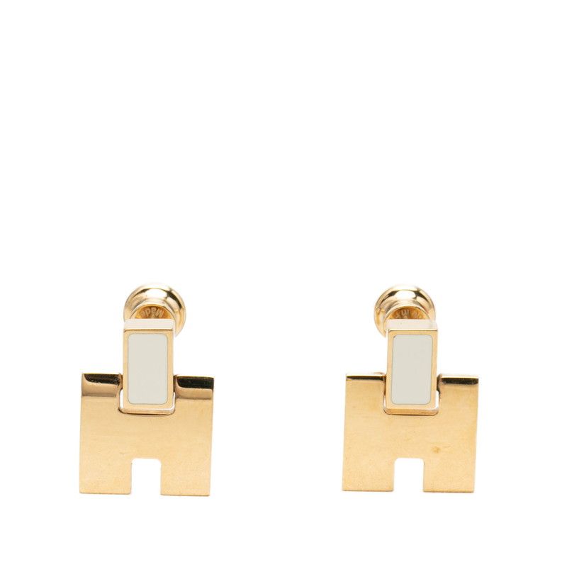 Hermes Irene Earrings Gold White Plated