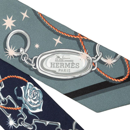 Hermes Twilly C'est la Fete Scarf Gray Navy Silk — view 2