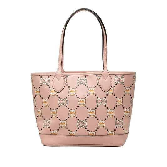 Gucci Pikarar Kawaii GG Animal Print Tote Bag Pink Leather