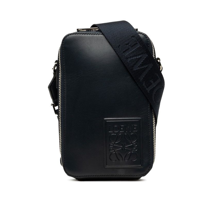 Loewe Anagram Vertical Crossbody Pocket Shoulder Bag Navy Leather