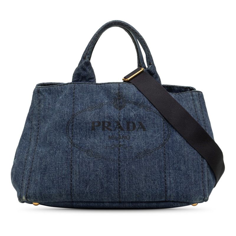 Prada Canapa 2-Way Crossbody Shoulder Bag Blue Denim