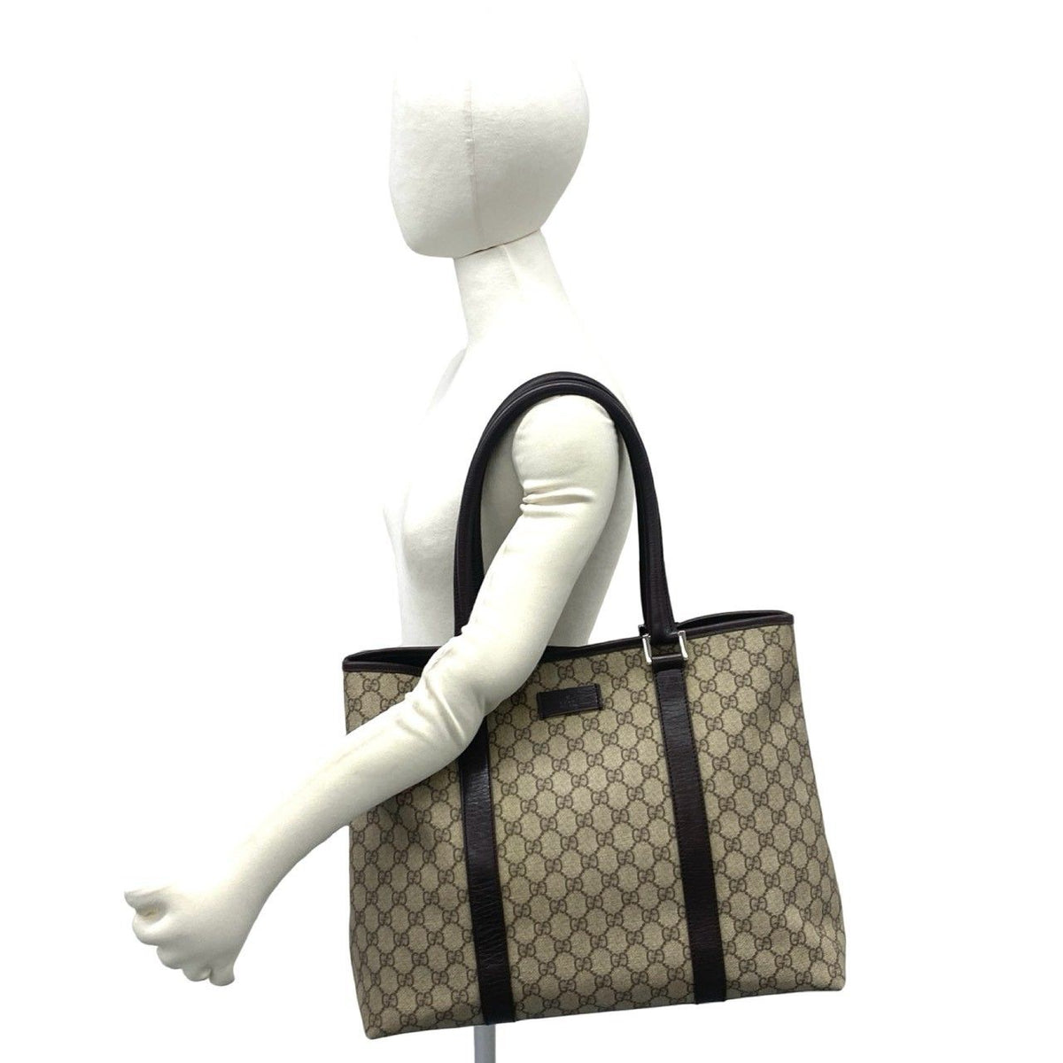Gucci GG Supreme Logo Leather Tote Shoulder Bag Brown — view 2