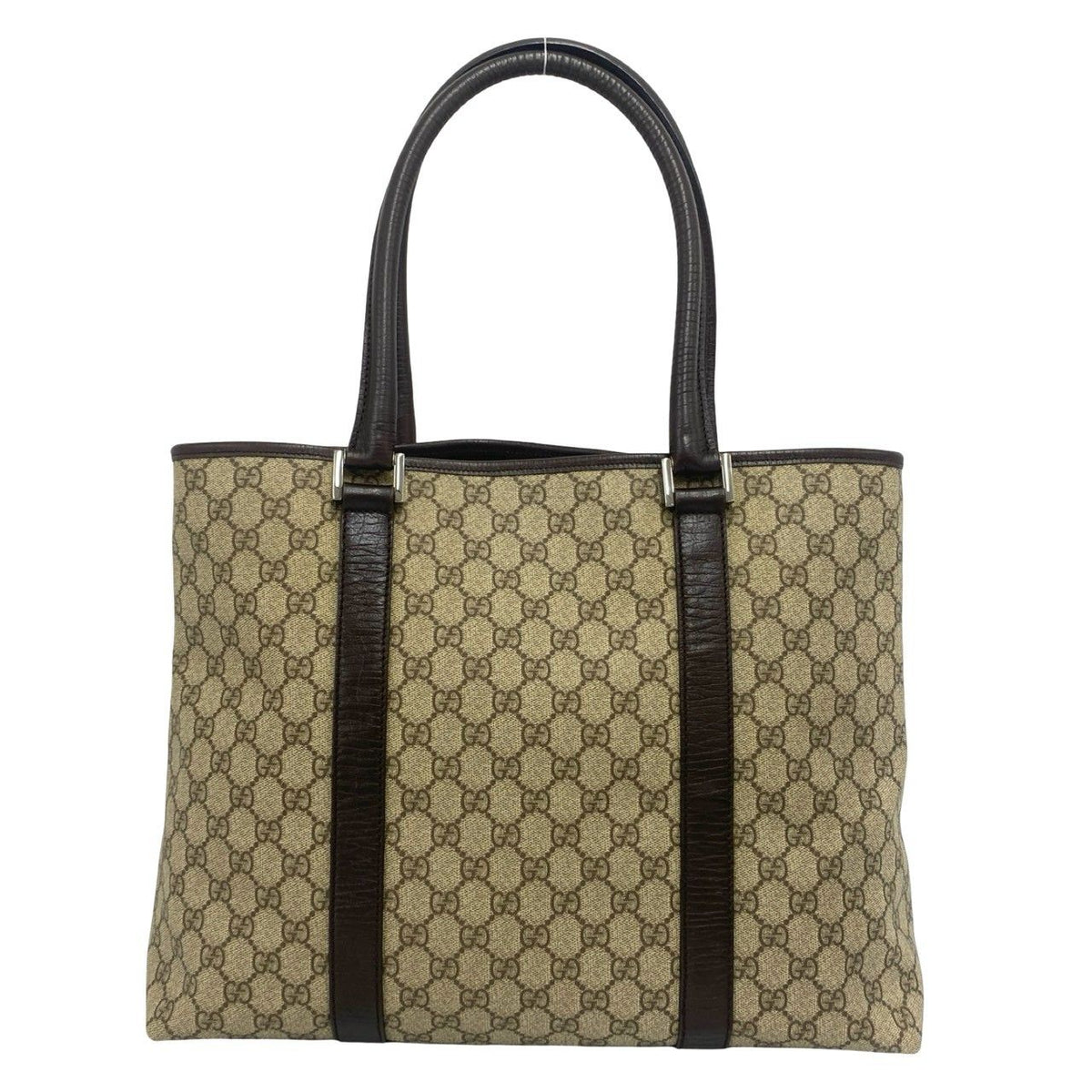 Gucci GG Supreme Logo Leather Tote Shoulder Bag Brown — view 3