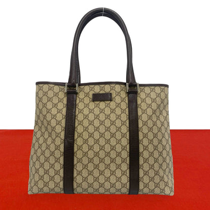 Gucci GG Supreme Logo Leather Tote Shoulder Bag Brown