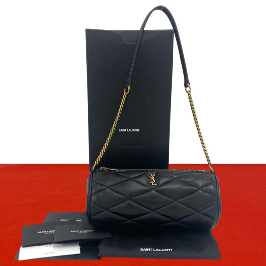 Saint Laurent Paris Sade Mini Tube YSL Logo Lambskin Shoulder Bag Black