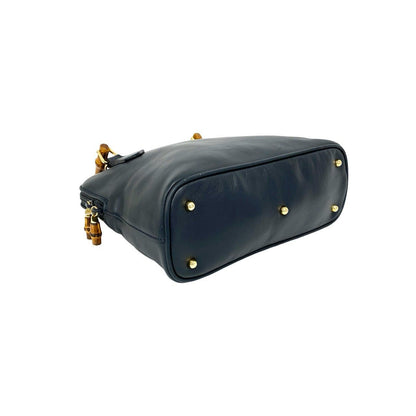 Gucci Vintage Bamboo Leather 2-Way Shoulder Bag Navy — view 7