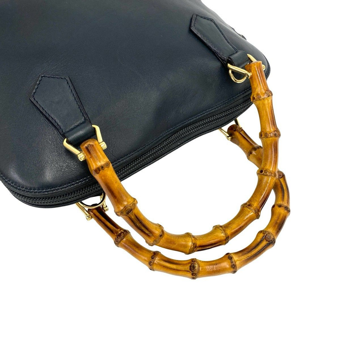 Gucci Vintage Bamboo Leather 2-Way Shoulder Bag Navy — view 4