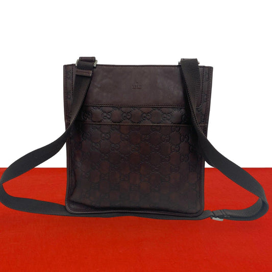 Gucci Guccissima Logo Leather Shoulder Bag Pochette Crossbody Cross Brown