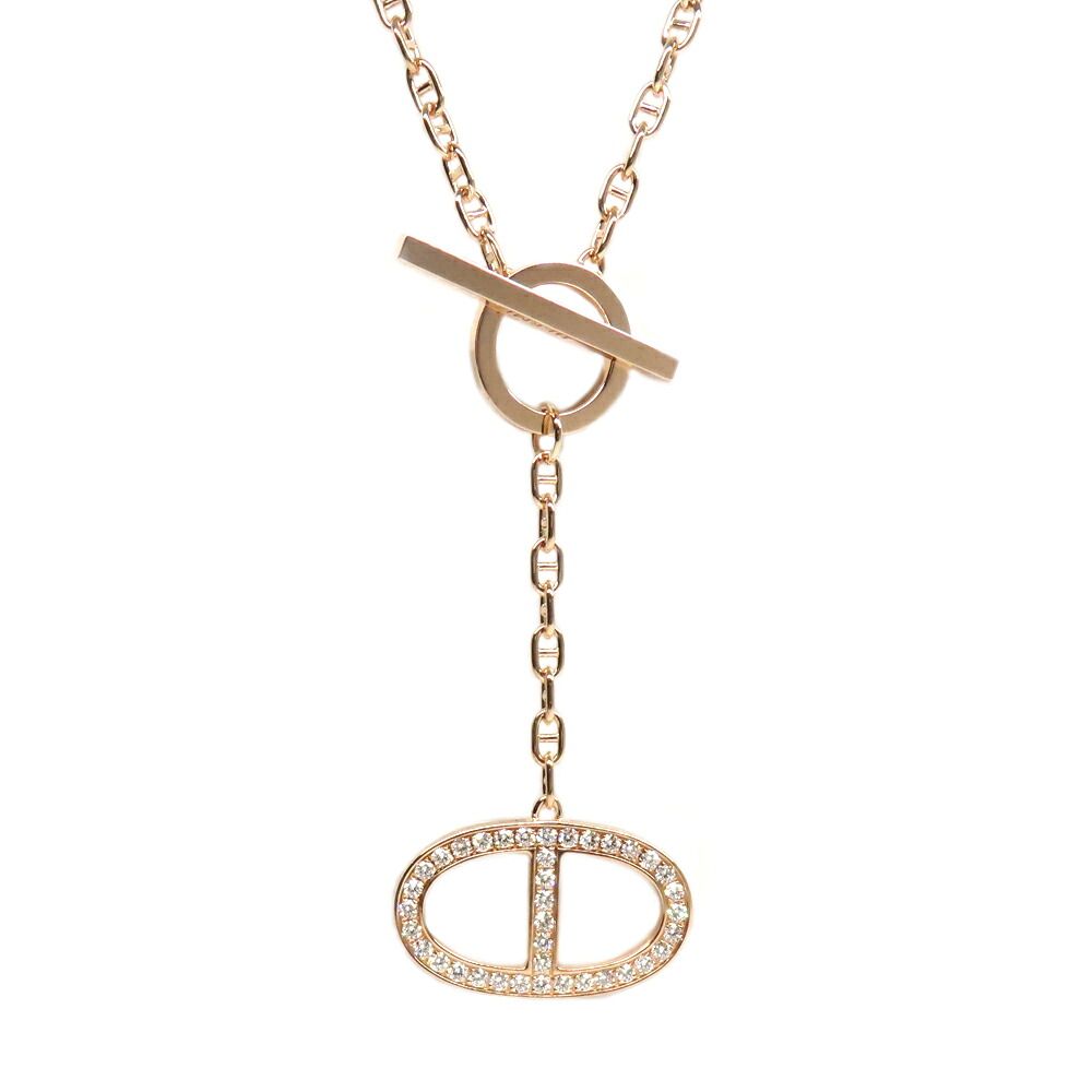 Hermes Necklace Chaine D'ancre Contour Pave Diamond ST Pink Gold
