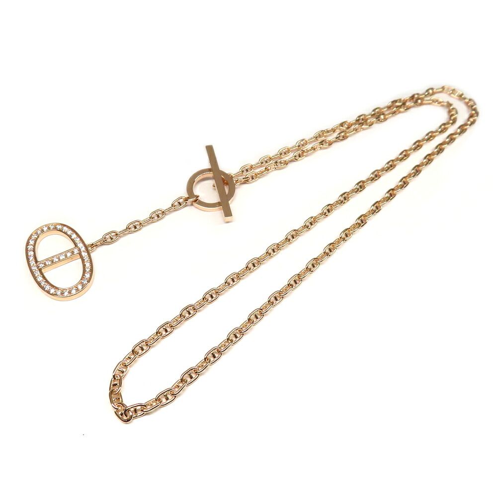 Hermes Necklace Chaine D'ancre Contour Pave Diamond ST Pink Gold — view 7