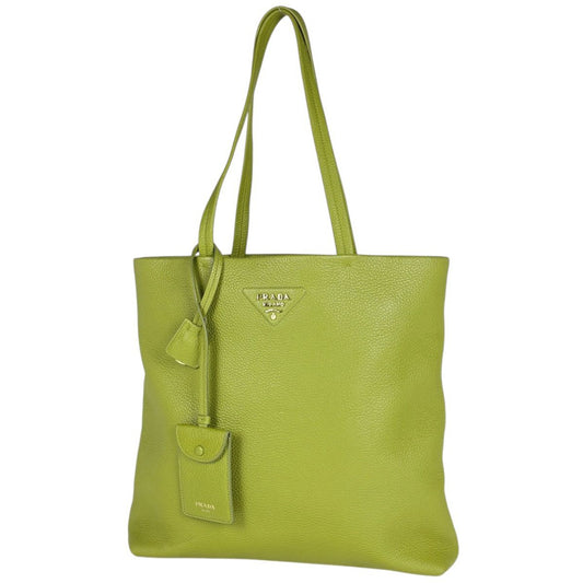 Prada Tote Bag Logo Leather Green