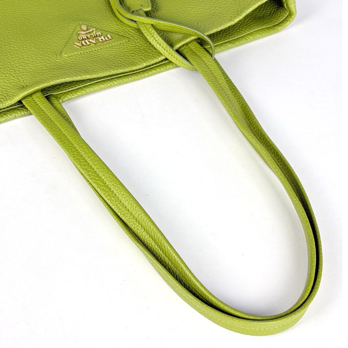 Prada Tote Bag Logo Leather Green — view 6