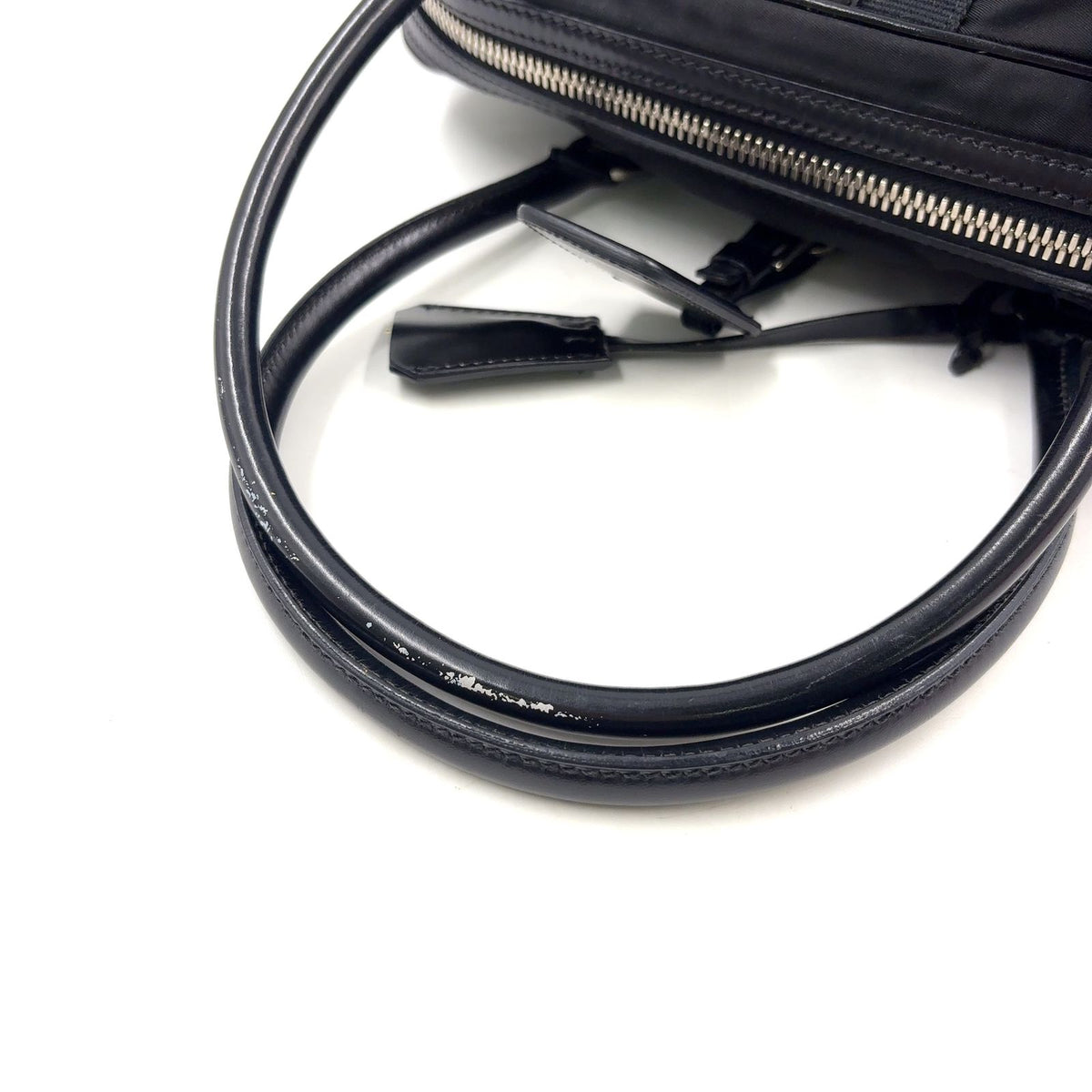 Prada Triangle Logo Nylon Bowling Bag Leather Black Mini Silver — view 5