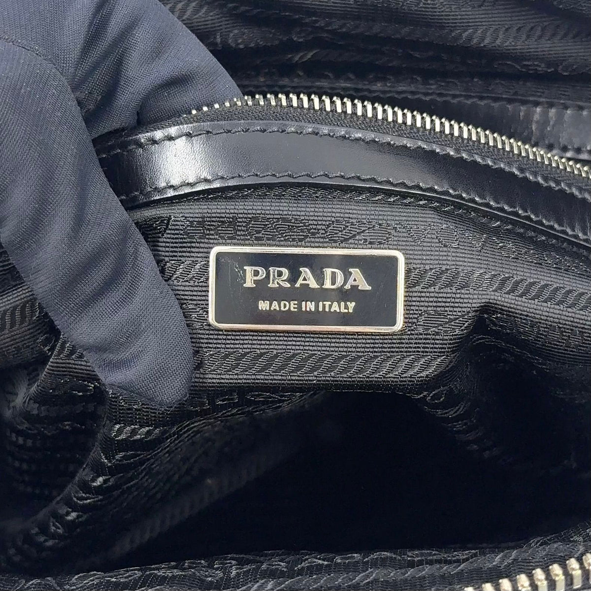 Prada Triangle Logo Nylon Bowling Bag Leather Black Mini Silver — view 4