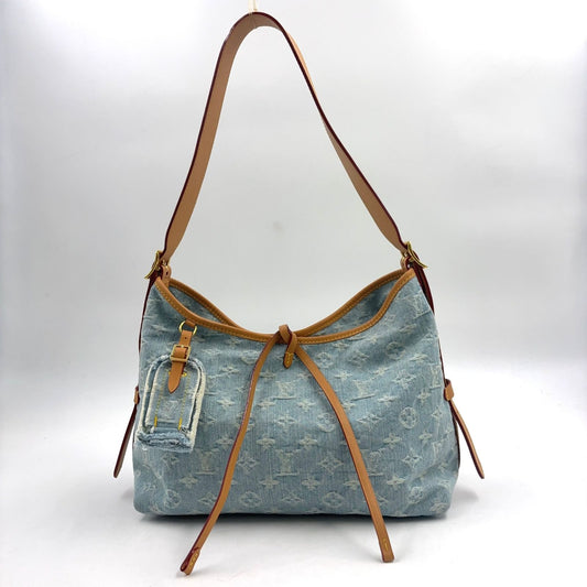 Louis Vuitton Carryall NM PM Monogram Denim Leather Brown Light Blue Bag Gold