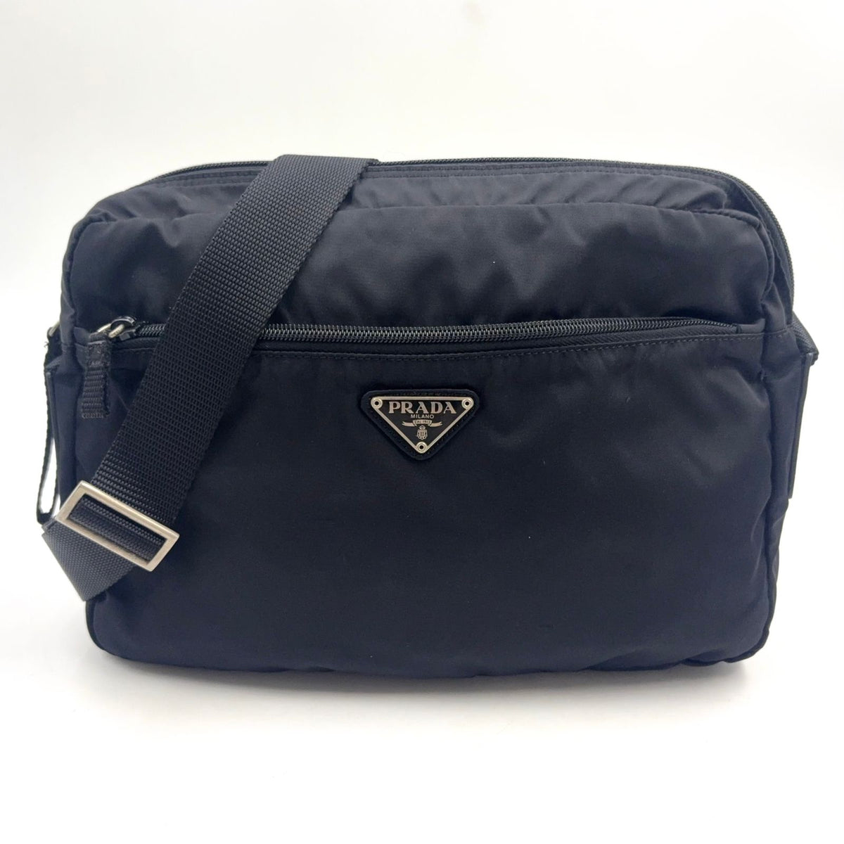 Prada Tessuto Nylon Leather Black Shoulder Bag Silver