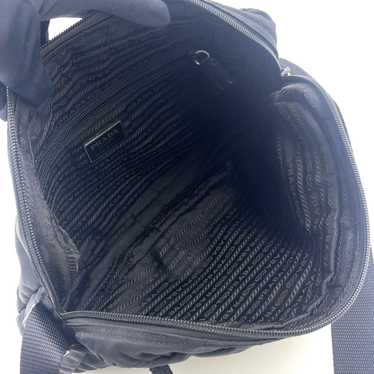 Prada Tessuto Nylon Leather Black Shoulder Bag Silver — view 3