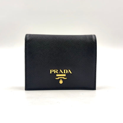 Prada Saffiano Multicolor Compact Wallet Leather Black Bifold Gold