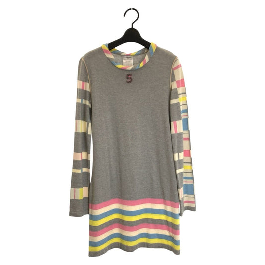 Chanel Gray Multicolor Cotton Cashmere Knit Dress