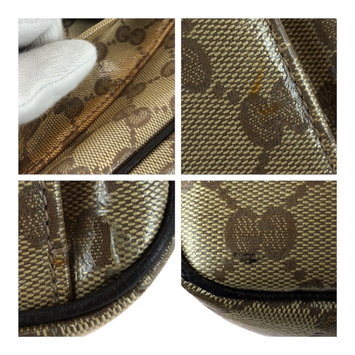 Gucci GG Crystal Brown Beige Gold Hobo Shoulder Bag — view 5