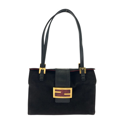 Fendi Vintage Mamma Black Gold Suede Handbag