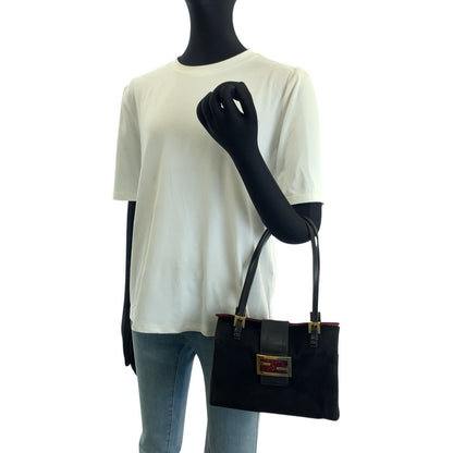 Fendi Vintage Mamma Black Gold Suede Handbag — view 7