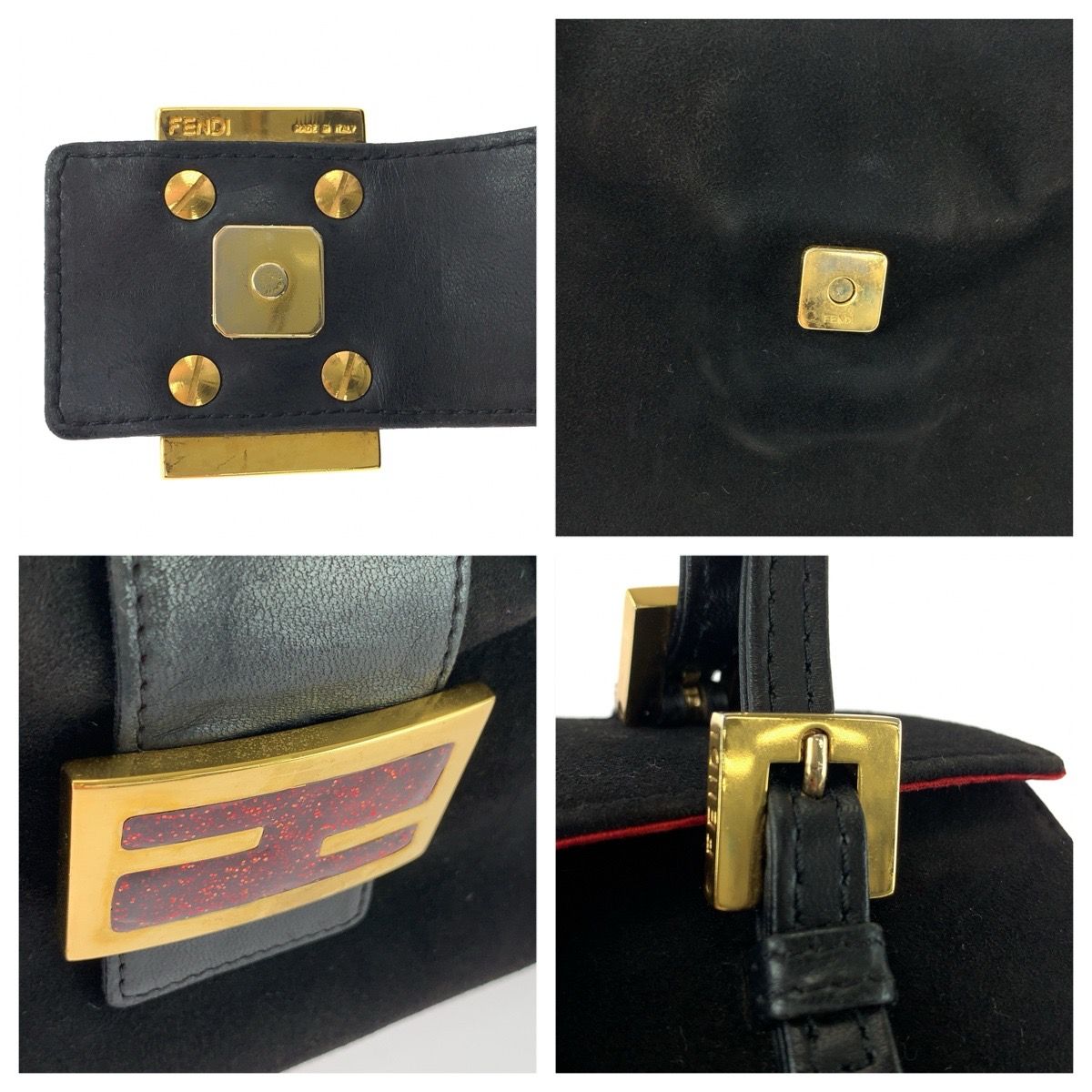 Fendi Vintage Mamma Black Gold Suede Handbag — view 5