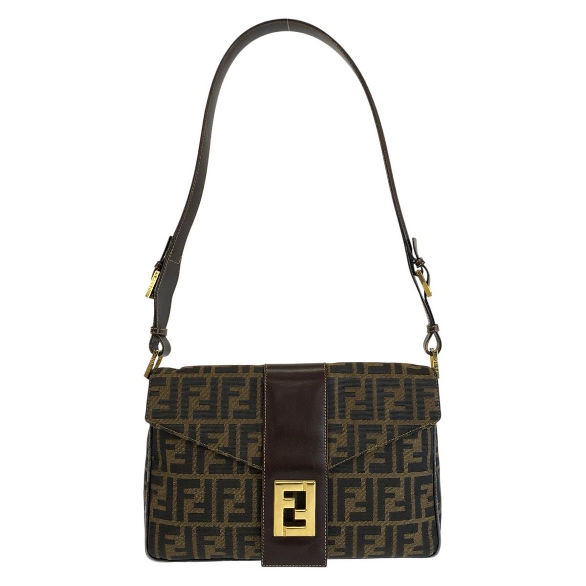 Fendi Vintage Zucca Brown Gold Canvas Leather Shoulder Bag