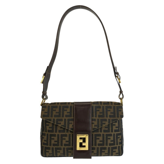 Fendi Vintage Zucca Brown Gold Canvas Leather Shoulder Bag
