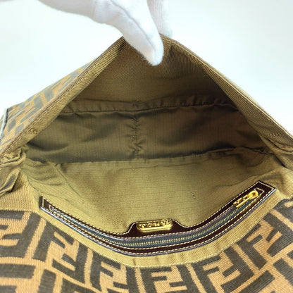 Fendi Vintage Zucca Brown Gold Canvas Leather Shoulder Bag — view 8