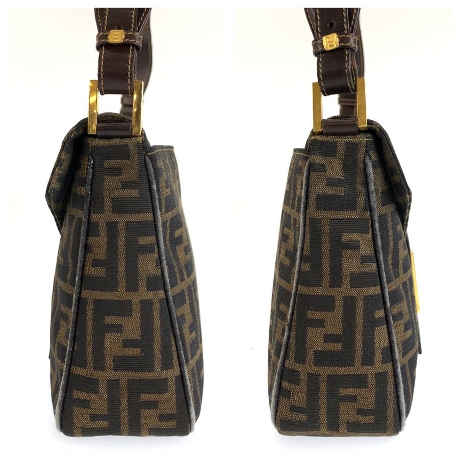 Fendi Vintage Zucca Brown Gold Canvas Leather Shoulder Bag — view 7