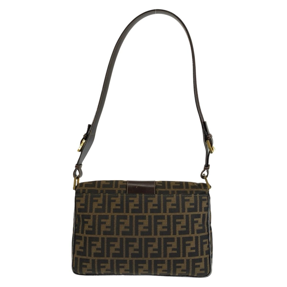 Fendi Vintage Zucca Brown Gold Canvas Leather Shoulder Bag — view 2
