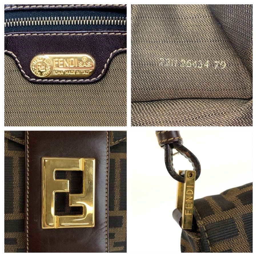 Fendi Vintage Zucca Brown Gold Canvas Leather Shoulder Bag — view 3