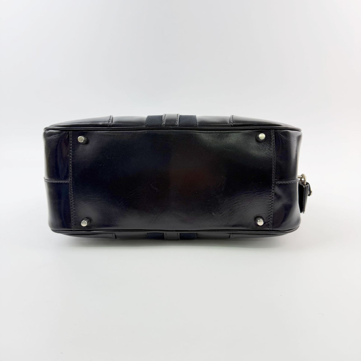 Prada Bowling Triangle Logo Side Line Shoulder Bag Leather Black Silver Vintage — view 6