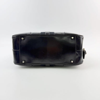 Prada Bowling Triangle Logo Side Line Shoulder Bag Leather Black Silver Vintage — view 6