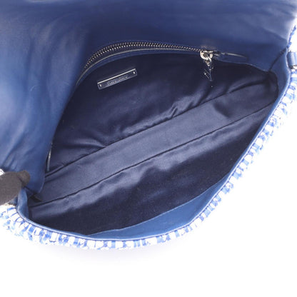 Miu Miu Shoulder Bag Matelasse Blue White Black Red Cotton Leather Bijou Chain — view 3