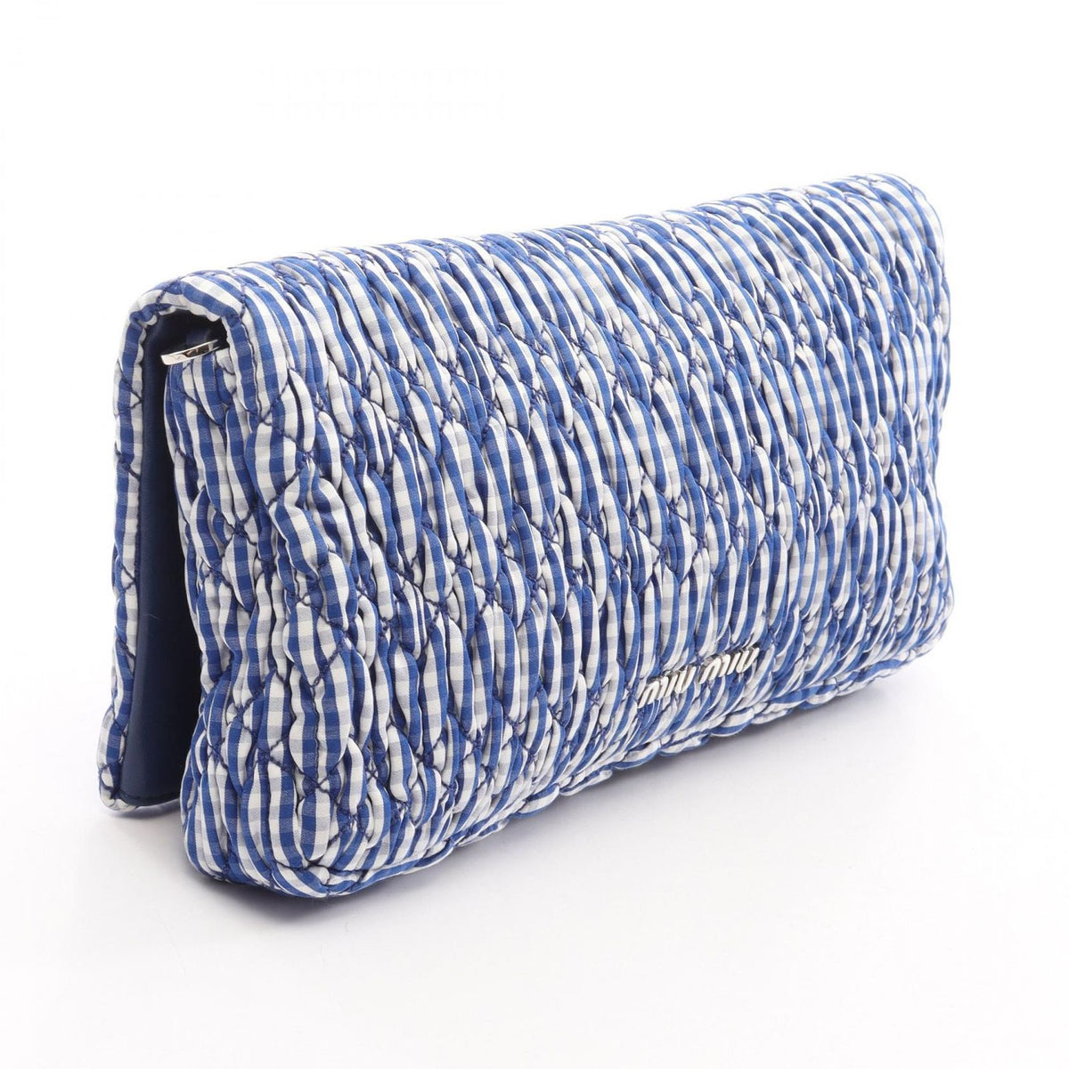 Miu Miu Shoulder Bag Matelasse Blue White Black Red Cotton Leather Bijou Chain — view 2