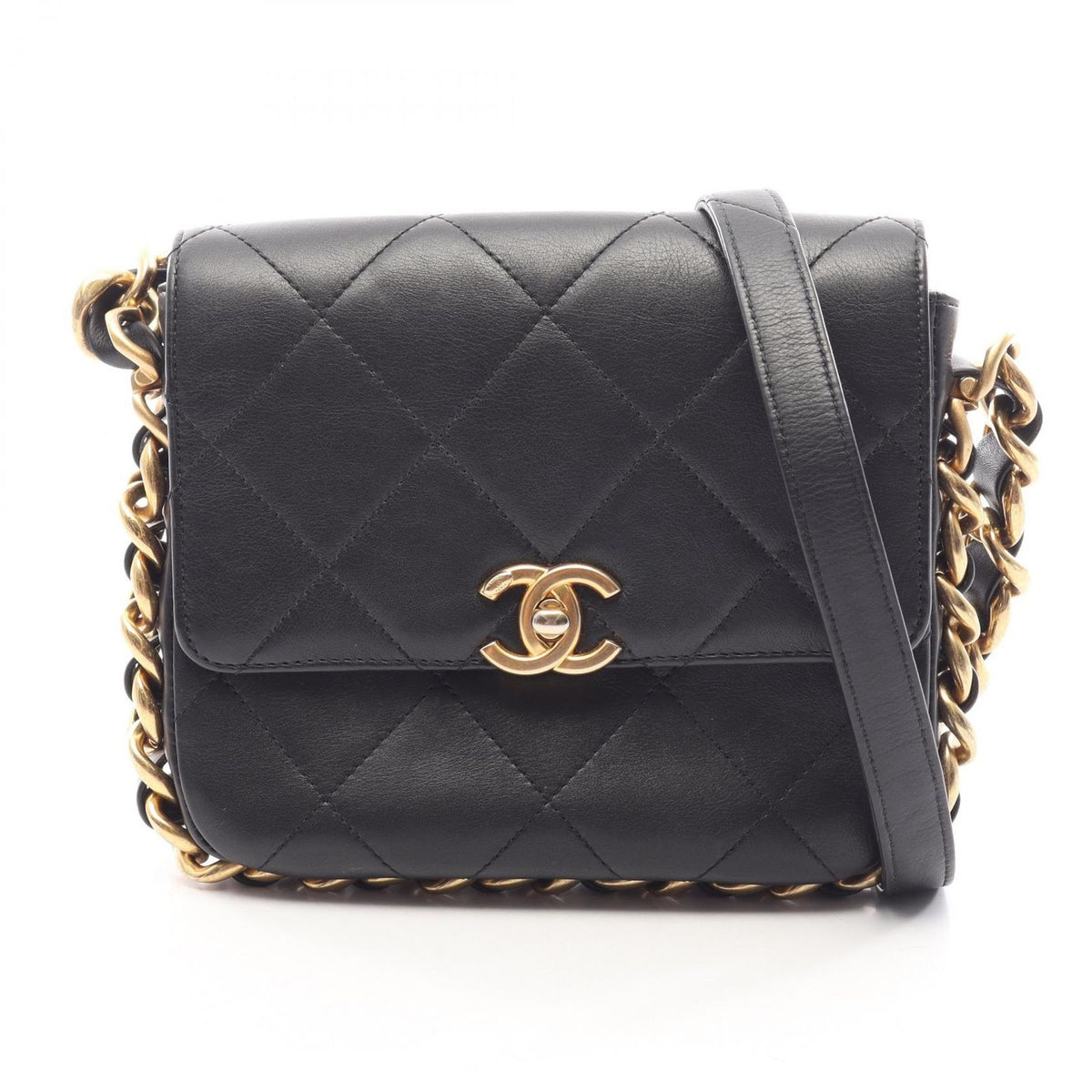 Chanel Shoulder Bag Quilted Small Flap Black Lambskin Chain