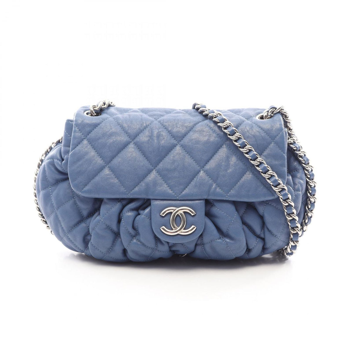 Chanel Shoulder Bag Line Quilted Chain Around Blue Leather