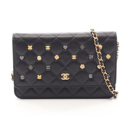 Chanel Shoulder Bag Quilted Icon Black Lambskin Charm Chain Wallet