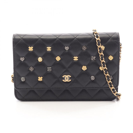 Chanel Shoulder Bag Quilted Icon Black Lambskin Charm Chain Wallet
